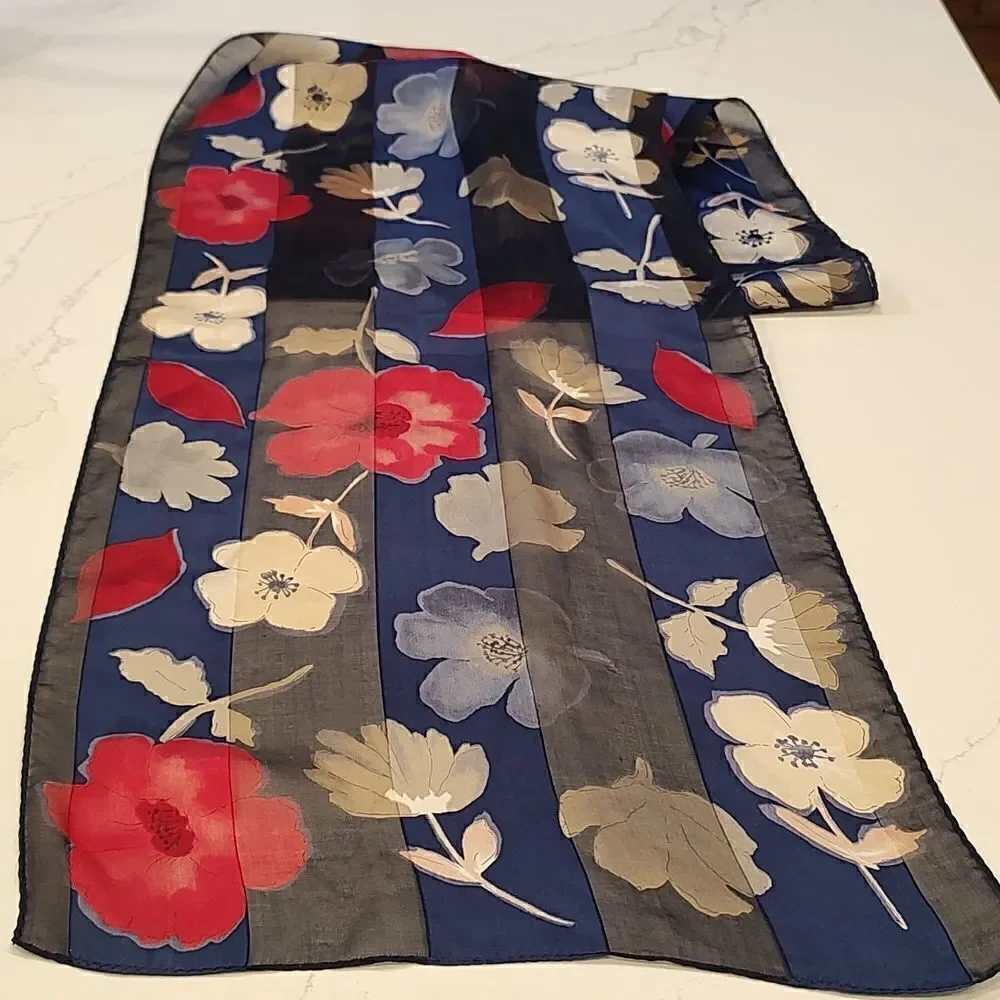 Charter Club Silk Long Floral Scarf Red and Blue Wrap